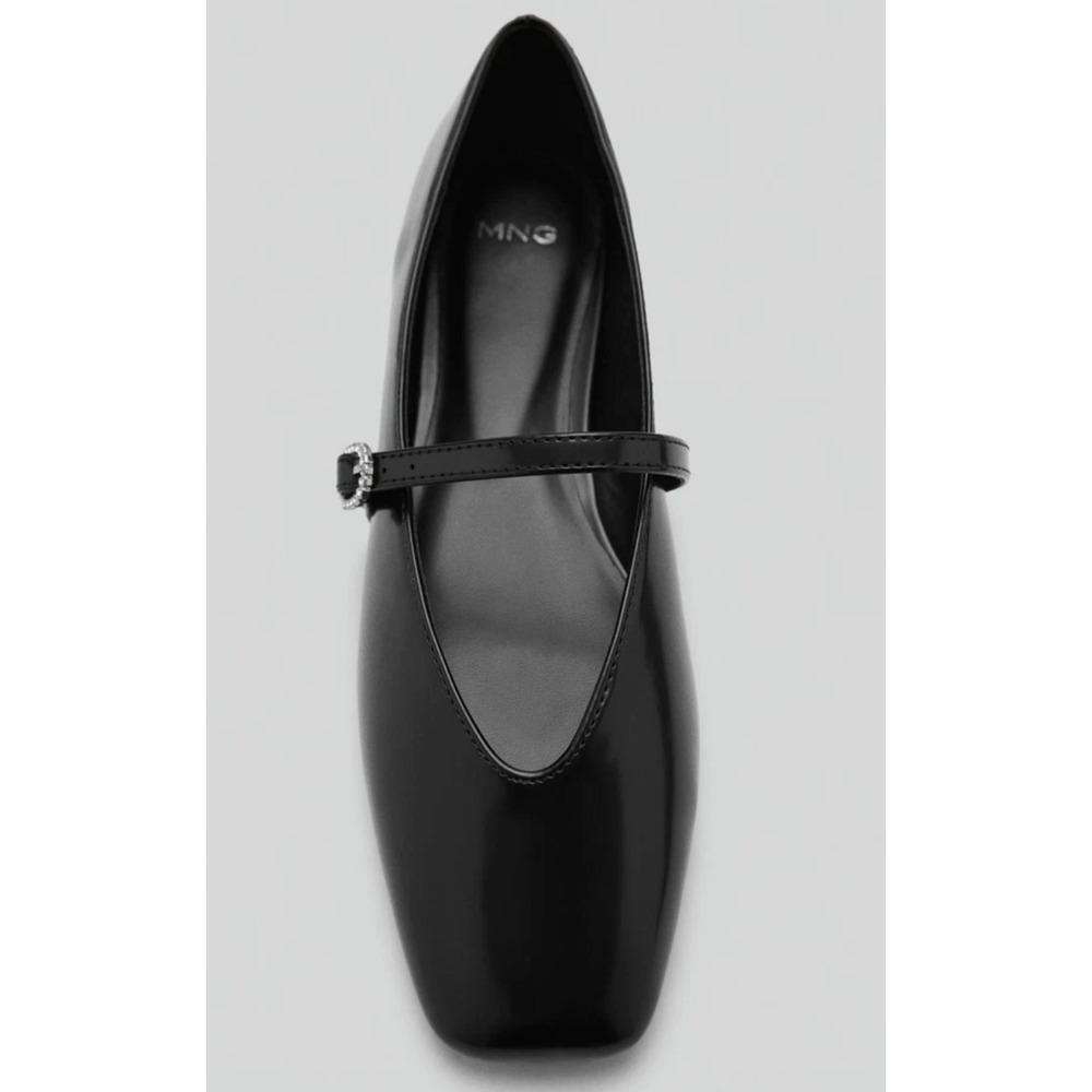 NEW MANGO MNG BLACK PATENT LEATHER EFFECT SQUARE TOE BALLET FLATS SZ 37 US 6.5 - Picture 7 of 9